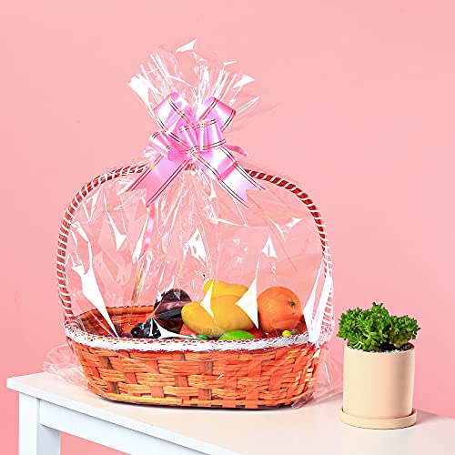 100 Packs Large Cellophane Bags 24" x 30" Clear Cellophane Gift Basket Wraps Extra-large 2.3 Mil Thick Plastic Wrap Bags for Fruit Basket, Gift Wrap, Treats, Arts and Crafts, 100ct Ribbon Bows