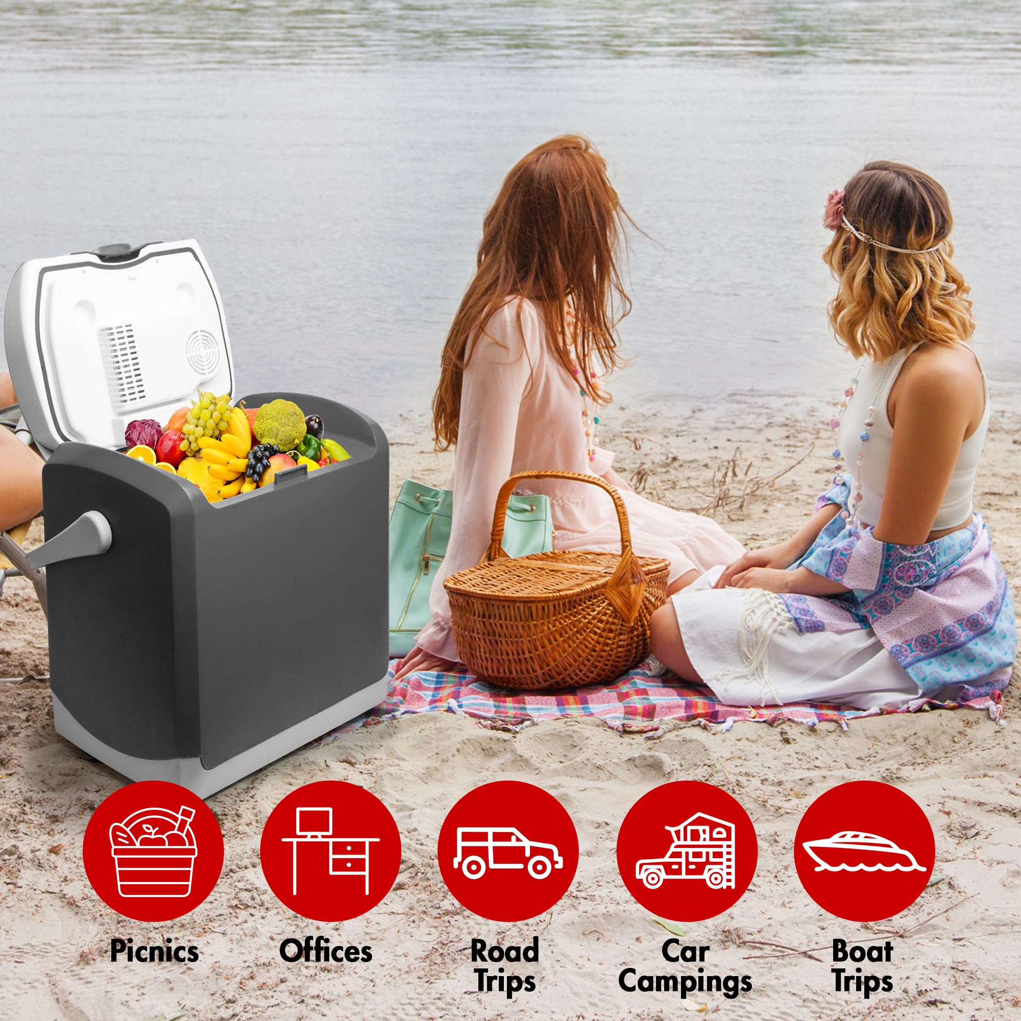 Wagan EL6225 12V Personal Thermoelectric Cooler/Warmer, 24 Liter Capacity, Portable Electric Car Cooler Warmer with 12/24V DC, 12V Small Fridge for Car, RV, and Camping Use, UL Listed