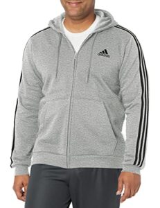 adidas men's size essentials fleece 3-stripes full-zip hoodie, medium grey heather, xx-large/tall