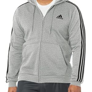 adidas Men's Size Essentials Fleece 3-Stripes Full-Zip Hoodie, Medium Grey Heather, XX-Large/Tall