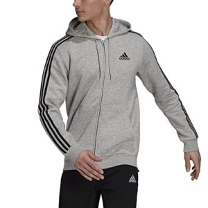 adidas Men's Size Essentials Fleece 3-Stripes Full-Zip Hoodie, Medium Grey Heather, XX-Large/Tall