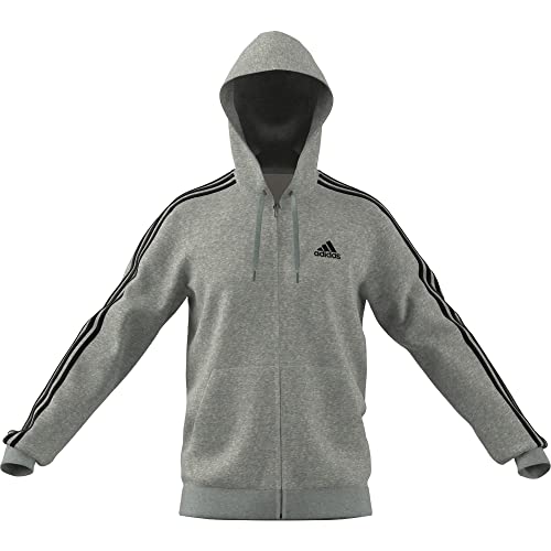 adidas Men's Size Essentials Fleece 3-Stripes Full-Zip Hoodie, Medium Grey Heather, XX-Large/Tall