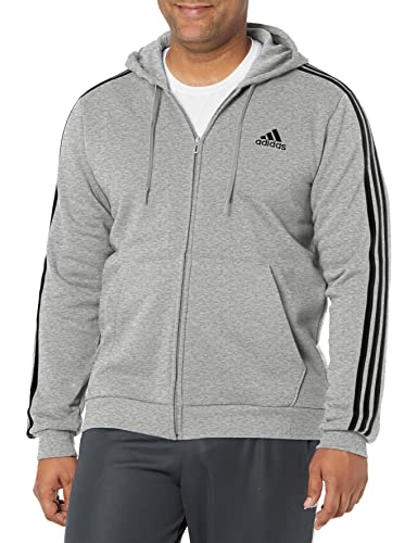 adidas Men's Size Essentials Fleece 3-Stripes Full-Zip Hoodie, Medium Grey Heather, XX-Large/Tall