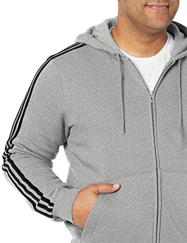 adidas Men's Size Essentials Fleece 3-Stripes Full-Zip Hoodie, Medium Grey Heather, XX-Large/Tall