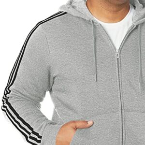 adidas Men's Size Essentials Fleece 3-Stripes Full-Zip Hoodie, Medium Grey Heather, XX-Large/Tall