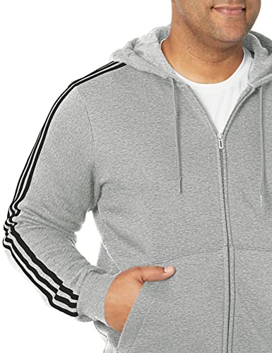 adidas Men's Size Essentials Fleece 3-Stripes Full-Zip Hoodie, Medium Grey Heather, XX-Large/Tall