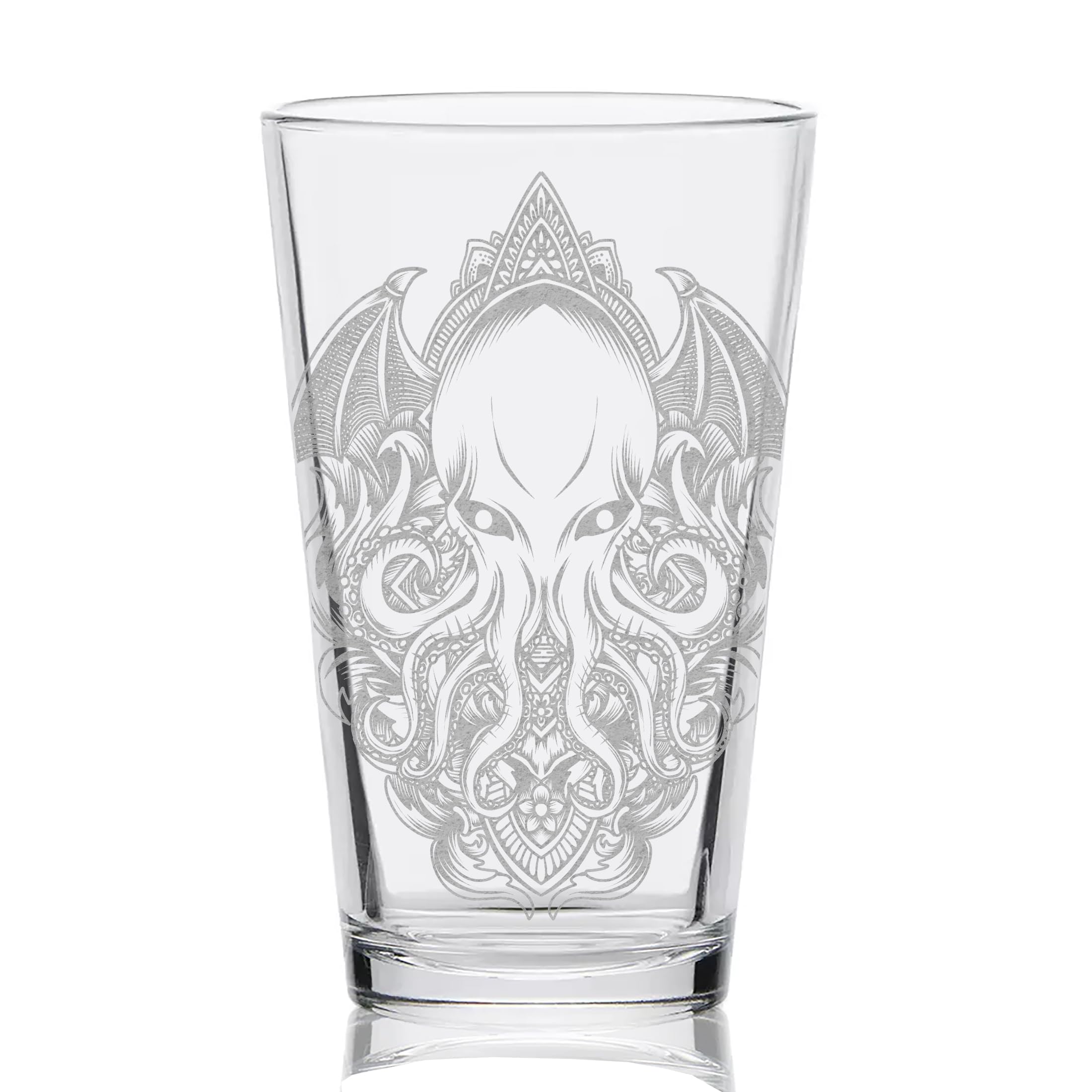 CTHULHU Engraved Beer Pint Glass | Wings & Fire Design | Lovecraftian Monster Gift & Decor!