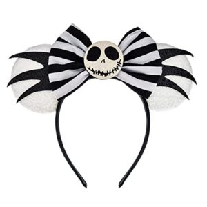 A Miaow Halloween Decoration Headpiece Black Mouse Ears Headband MM Butterfly Hair Hoop Halloween Park Women Adults Costume Photo Shoot (Black and White Ghost)