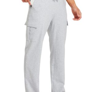 Willit Men's Cotton Yoga Sweatpants Athletic Lounge Pants Cargo Open Bottom Joggers Straight Leg Casual with Pockets Light Gray XL