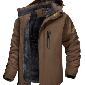 TACVASEN Winter Coats for Men Fleece Jacket Men Ski Jacket Windproof Snowboard Jacket Men Warm Softshell Jacket Brown 2XL