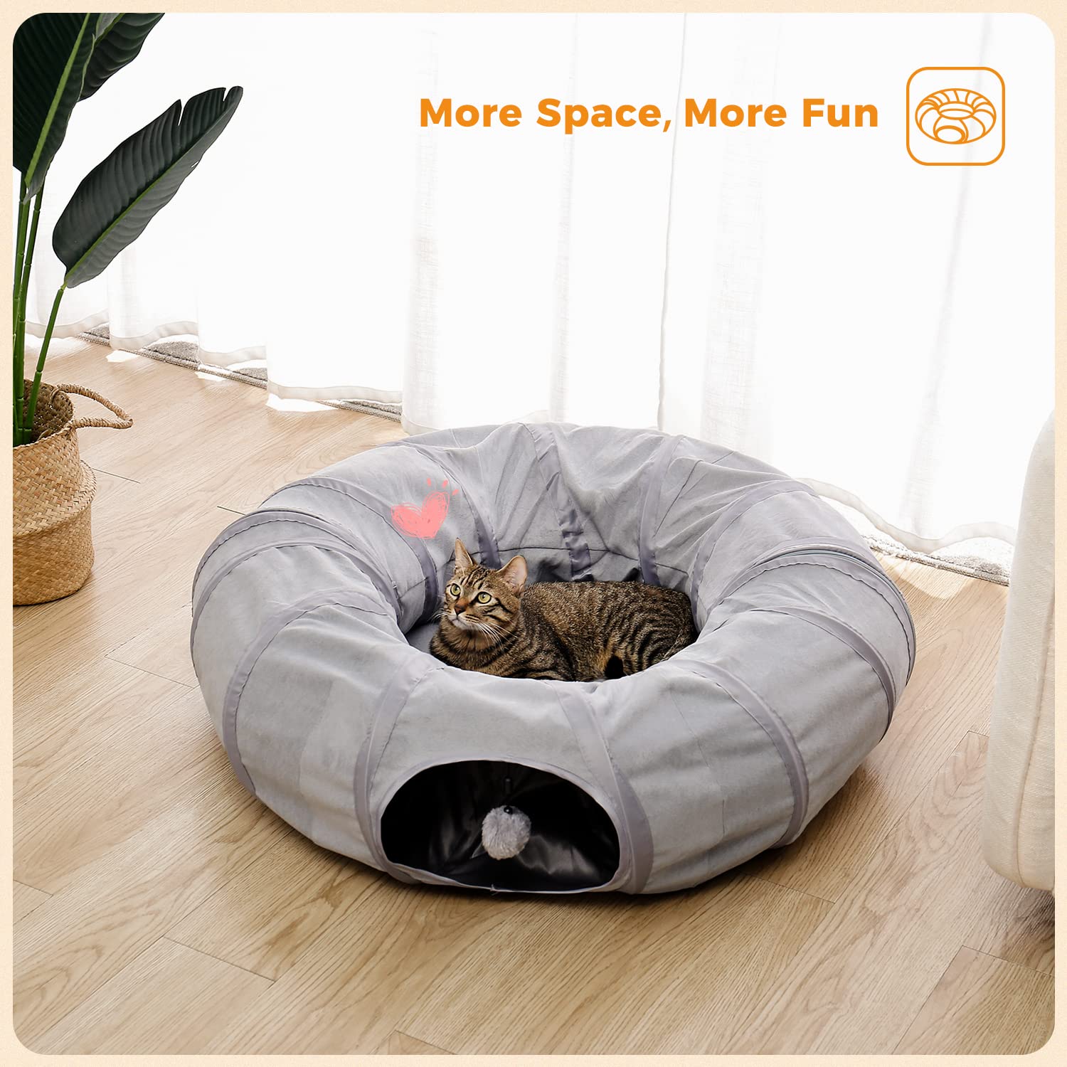 PAWZ Road Cat Tunnel Bed with Central Mat and Peek Hole Cat Bed with Cat Toy Hanging Balls -Tunnel Bed