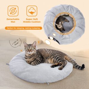 PAWZ Road Cat Tunnel Bed with Central Mat and Peek Hole Cat Bed with Cat Toy Hanging Balls -Tunnel Bed