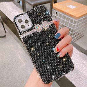 hficy sparkly phone case for samsung galaxy with glass screen protector, girly bling diamonds crystals soft clear protective cover for women (black bow,for samsung galaxy a40)