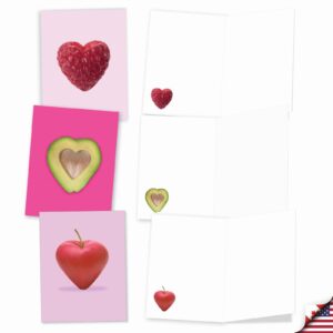 The Best Card Company - 20 Cute Boxed Cards (4 x 5.12 Inch) - Assorted Blank Set (10 Designs, 2 Each) - Fruit Hearts AM8992OCB-B2x10