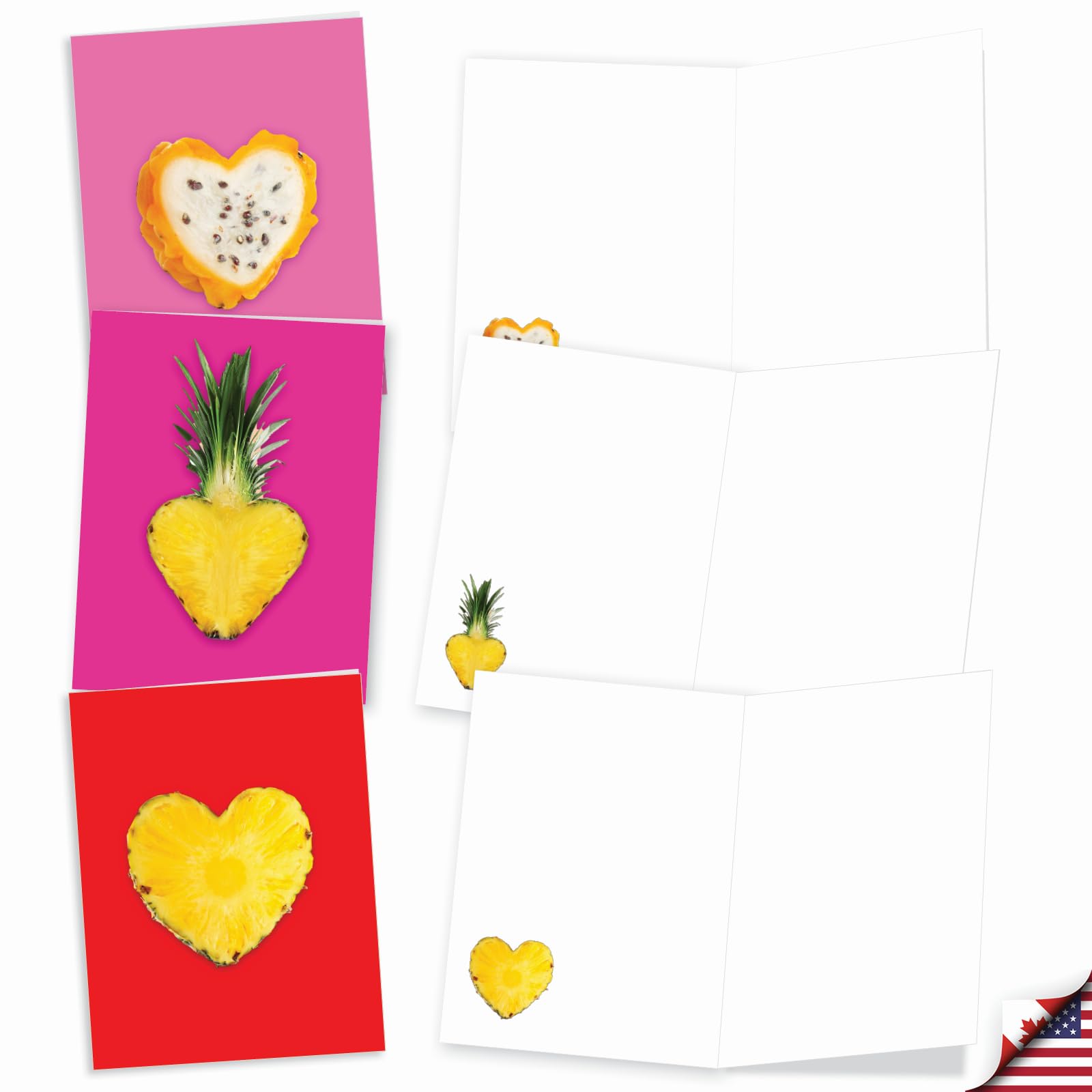 The Best Card Company - 20 Cute Boxed Cards (4 x 5.12 Inch) - Assorted Blank Set (10 Designs, 2 Each) - Fruit Hearts AM8992OCB-B2x10