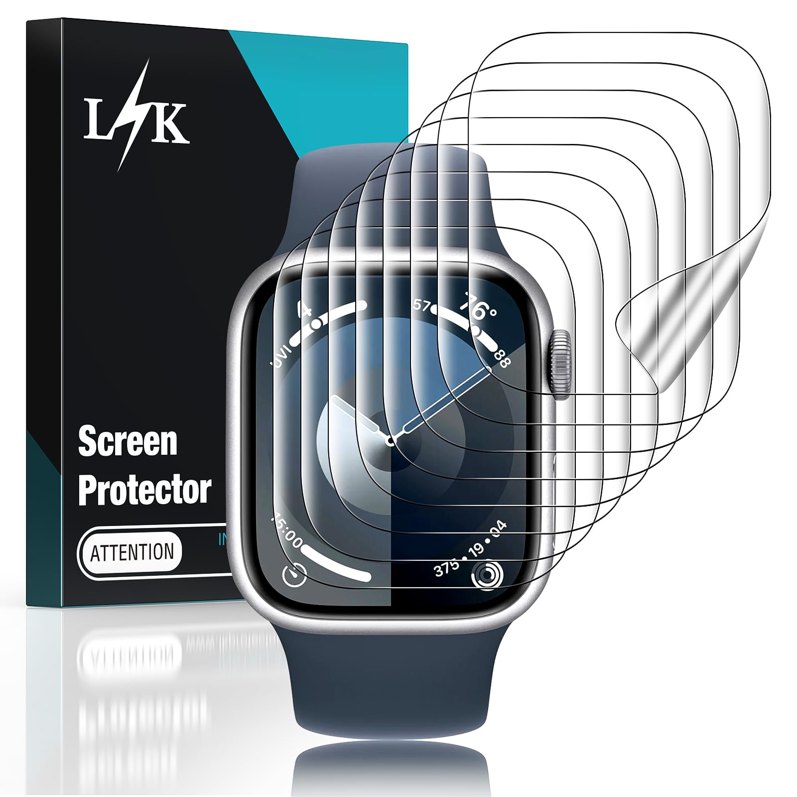 [8 pack] LϟK Designed for Apple Watch Series 9/8/7 Screen Protector 45mm- [Anti-Scratch+Self-Healing+Ultra-Thin+ 0 Bubble] HD TPU Flexible Film for iWatch S9 45mm 2023