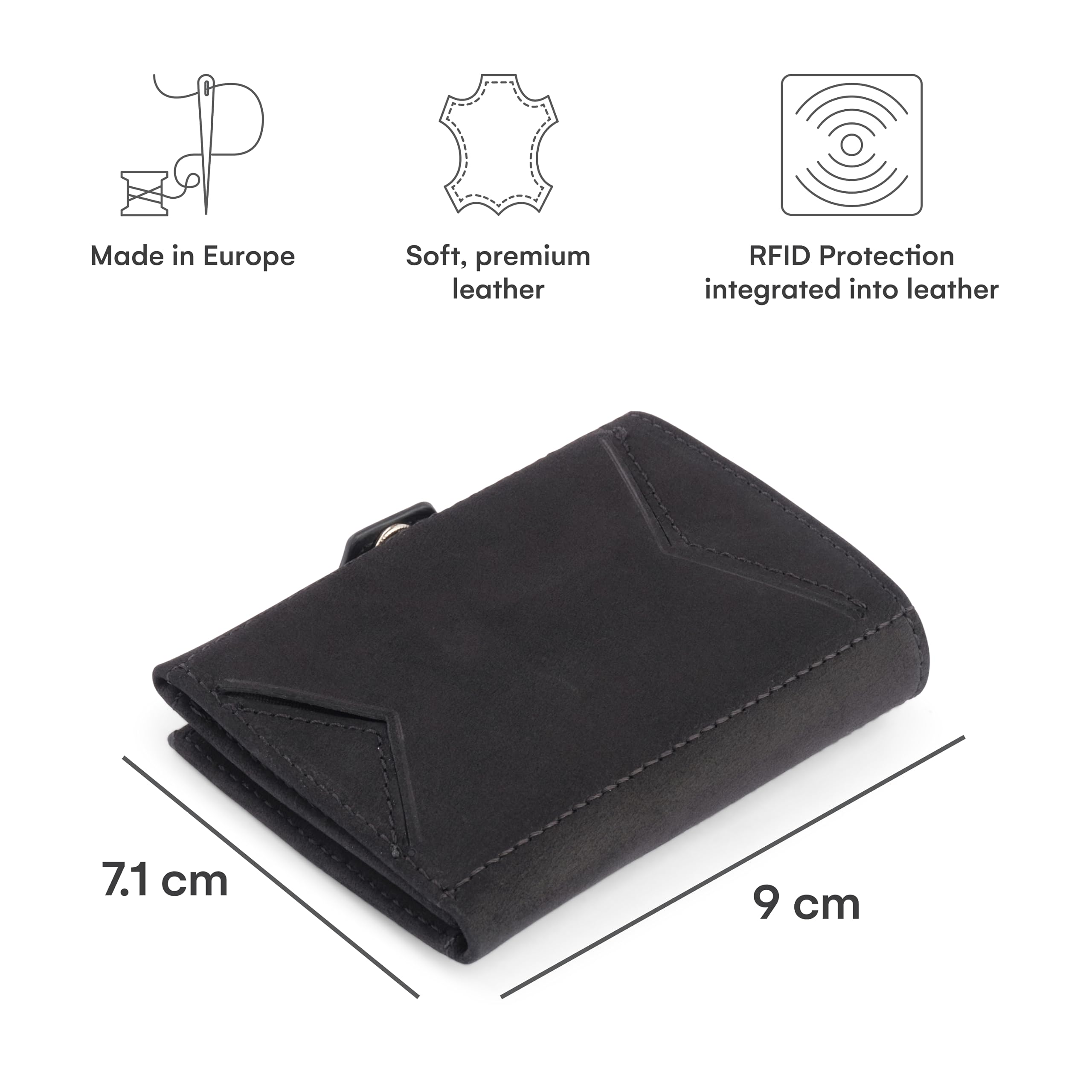 DONBOLSO Wallet Air I Slim AirTag Wallet with Apple AirTag Holder I Stylish Leather Card Holder with RFID Protection I For Men and Women I Holds up to 11 Credit Cards I Vintage Black