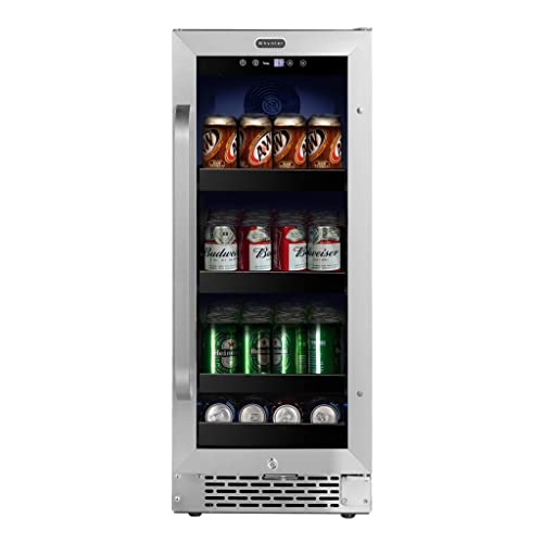 Whynter BBR-838SB Built-in Under Counter 15 inch Beverage Refrigerator and Cooler Fridge with Glass, Lock, Reversible Door, Digital Control and Carbon Filter, 3.0 cu. ft, Stainless Steel, 80 Capacity