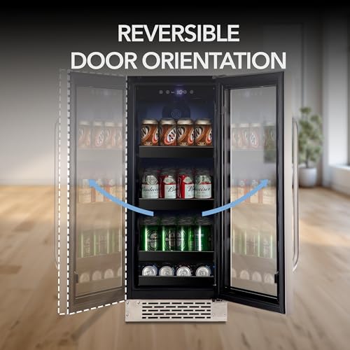 Whynter BBR-838SB Built-in Under Counter 15 inch Beverage Refrigerator and Cooler Fridge with Glass, Lock, Reversible Door, Digital Control and Carbon Filter, 3.0 cu. ft, Stainless Steel, 80 Capacity