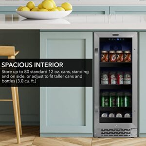 Whynter BBR-838SB Built-in Under Counter 15 inch Beverage Refrigerator and Cooler Fridge with Glass, Lock, Reversible Door, Digital Control and Carbon Filter, 3.0 cu. ft, Stainless Steel, 80 Capacity