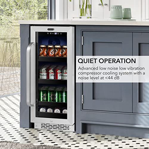 Whynter BBR-838SB Built-in Under Counter 15 inch Beverage Refrigerator and Cooler Fridge with Glass, Lock, Reversible Door, Digital Control and Carbon Filter, 3.0 cu. ft, Stainless Steel, 80 Capacity