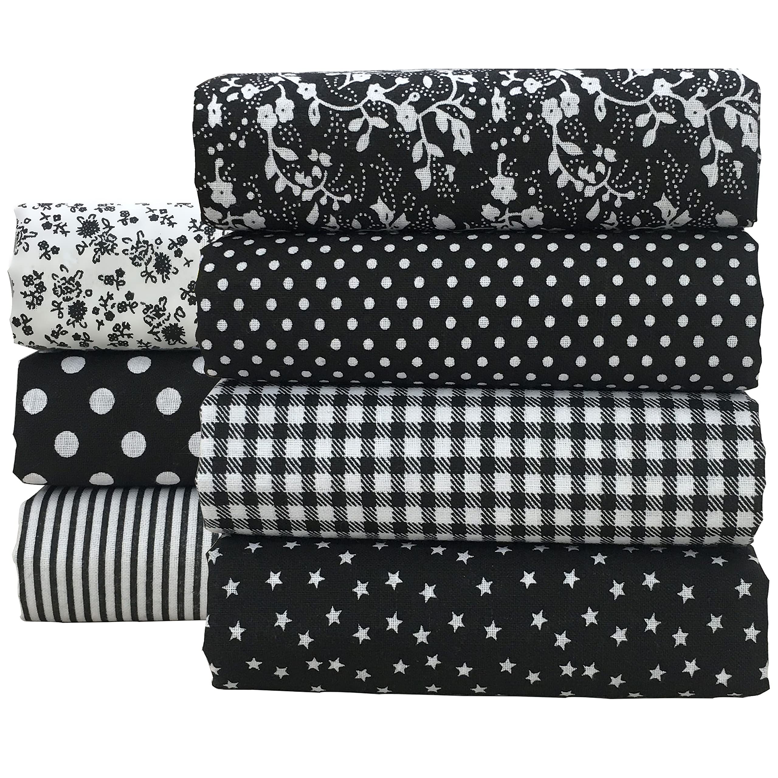 OZXCHIXU 7PCS/lot Black Series Floral Cotton Craft Fabric Textile Quilting Sewing Patchwork Fabric Fat Quarter Bundles Fabric for Scrapbooking Cloth Sewing DIY Crafts Pillows and Masks