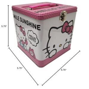 The Tin Box Company Hello Kitty Stack Store and Carry Tin. Stackable Tin Box with Handle,Pink and White, Storage Box, 5.75" Height, Clasp and Hinge on Lid