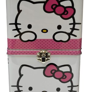 The Tin Box Company Hello Kitty Stack Store and Carry Tin. Stackable Tin Box with Handle,Pink and White, Storage Box, 5.75" Height, Clasp and Hinge on Lid