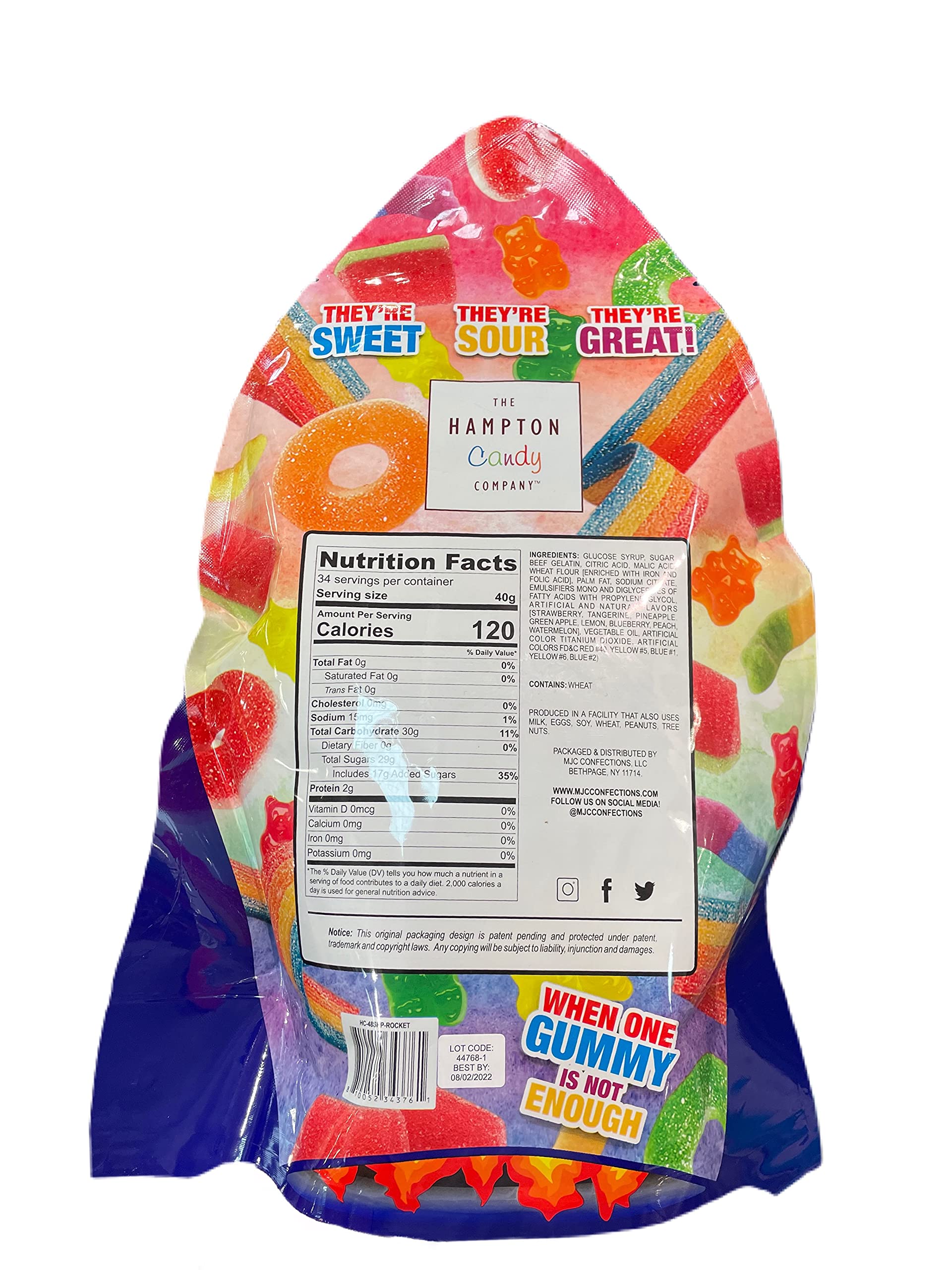 THC The Hampton Candy Company, Sweet & Sour Mega Gummy Mix, Resealable Bag, Assorted, 3 lb, 48 Oz