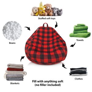 Delmach Bean Bag Cover | Comfortable Adult Size | Stuffed Animal Storage | Cozy Chair | Cotton Canvas | Buffalo Check Plaid | No Filler