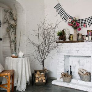 Whaline 2Pcs Christmas Buffalo Check Plaid Banner White Black Tassel Garland Lace Burlap Banner Rag Tie Banner Plaid Bunting Garland for Wedding Birthday Mantel Fireplace Wall Party Decoration