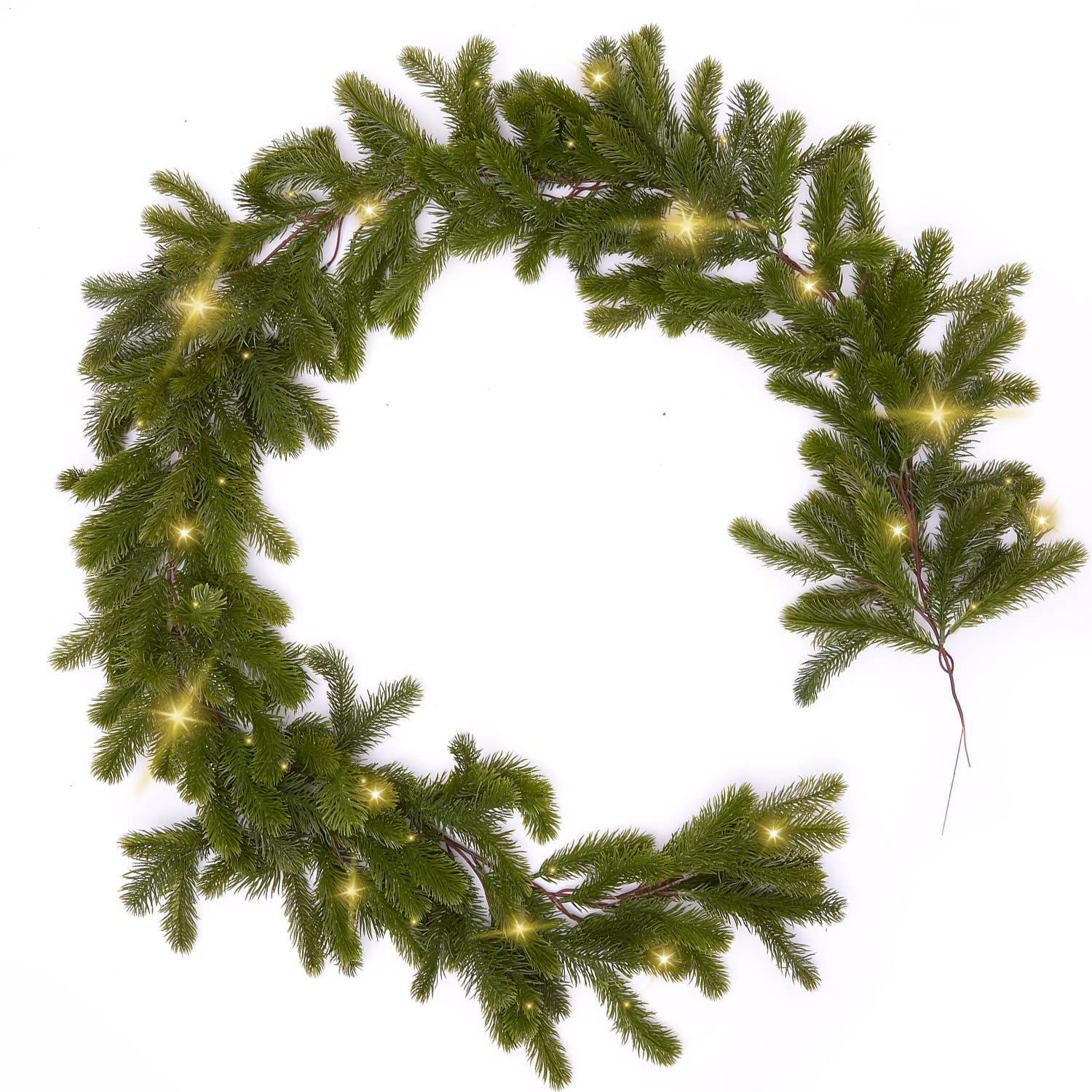 PARTY JOY 6FT Christmas Garland Pine Garland with 9.8FT LED Lights String, Greenery Plant for Christmas Decorations Table Mantle Background Wall Room Outdoor Indoor Winter Decoration