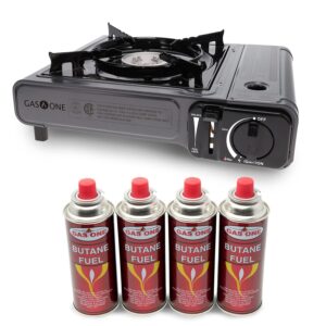 gas one butane gas stove with 4 fuel canister catridge - gray