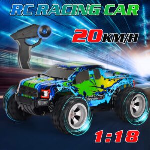 DOUBLE E Ford Raptor F150 Remote Control Car 20km/h 4WD RC Car with Rechargeable Battery Headlights High Speed Off Road Monster Trucks for Boys Girls Kids, Green