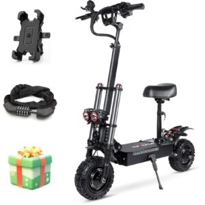 Electric Kick Scooter High Power Dual Drive 5600W Motor Top Speed 70KM/H, 60V27AH Lithium Battery Long Range 60-70KM, 11" Vacuum Off-Road Tire, Adult Electric Scooter with Foldable Seat Removable