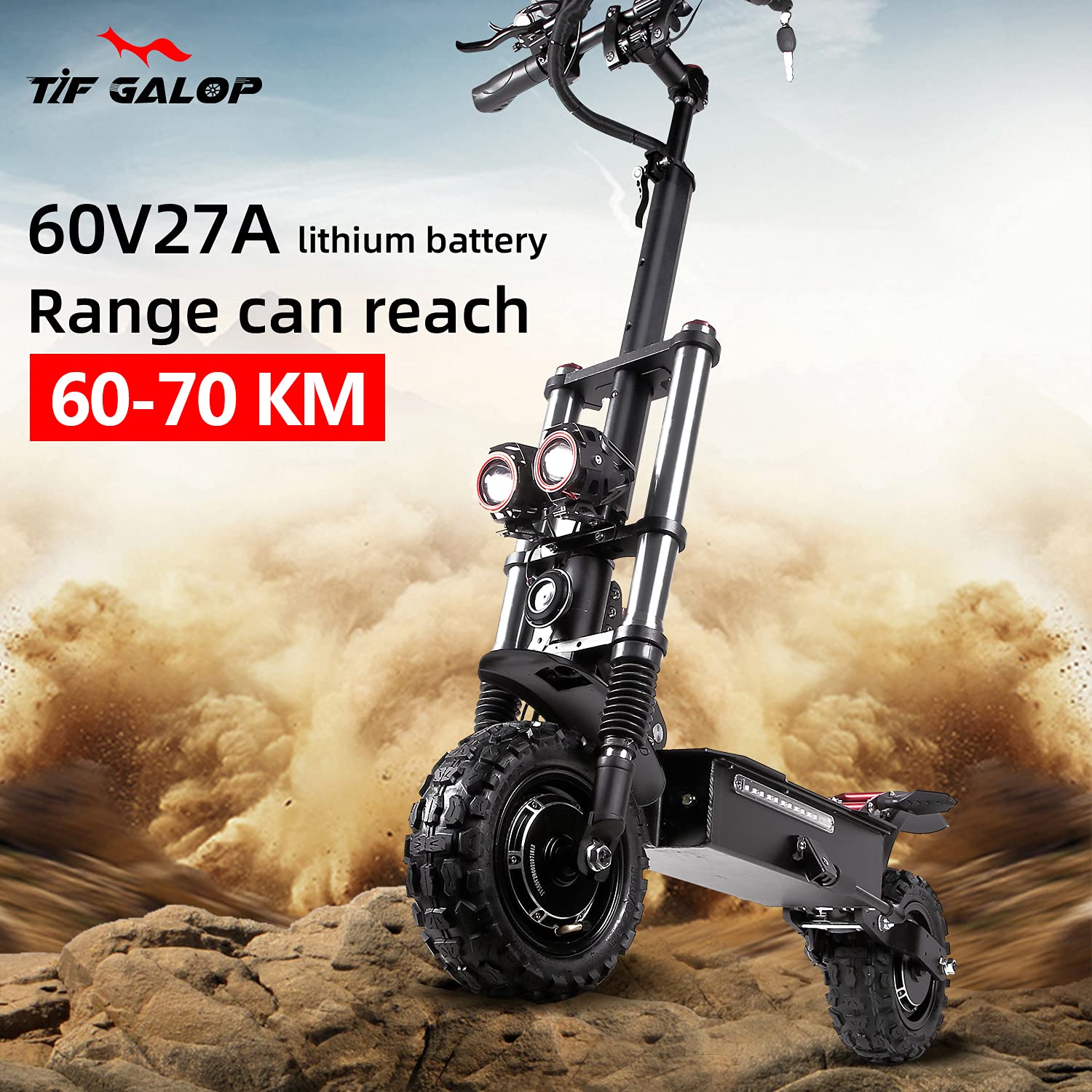 Electric Kick Scooter High Power Dual Drive 5600W Motor Top Speed 70KM/H, 60V27AH Lithium Battery Long Range 60-70KM, 11" Vacuum Off-Road Tire, Adult Electric Scooter with Foldable Seat Removable