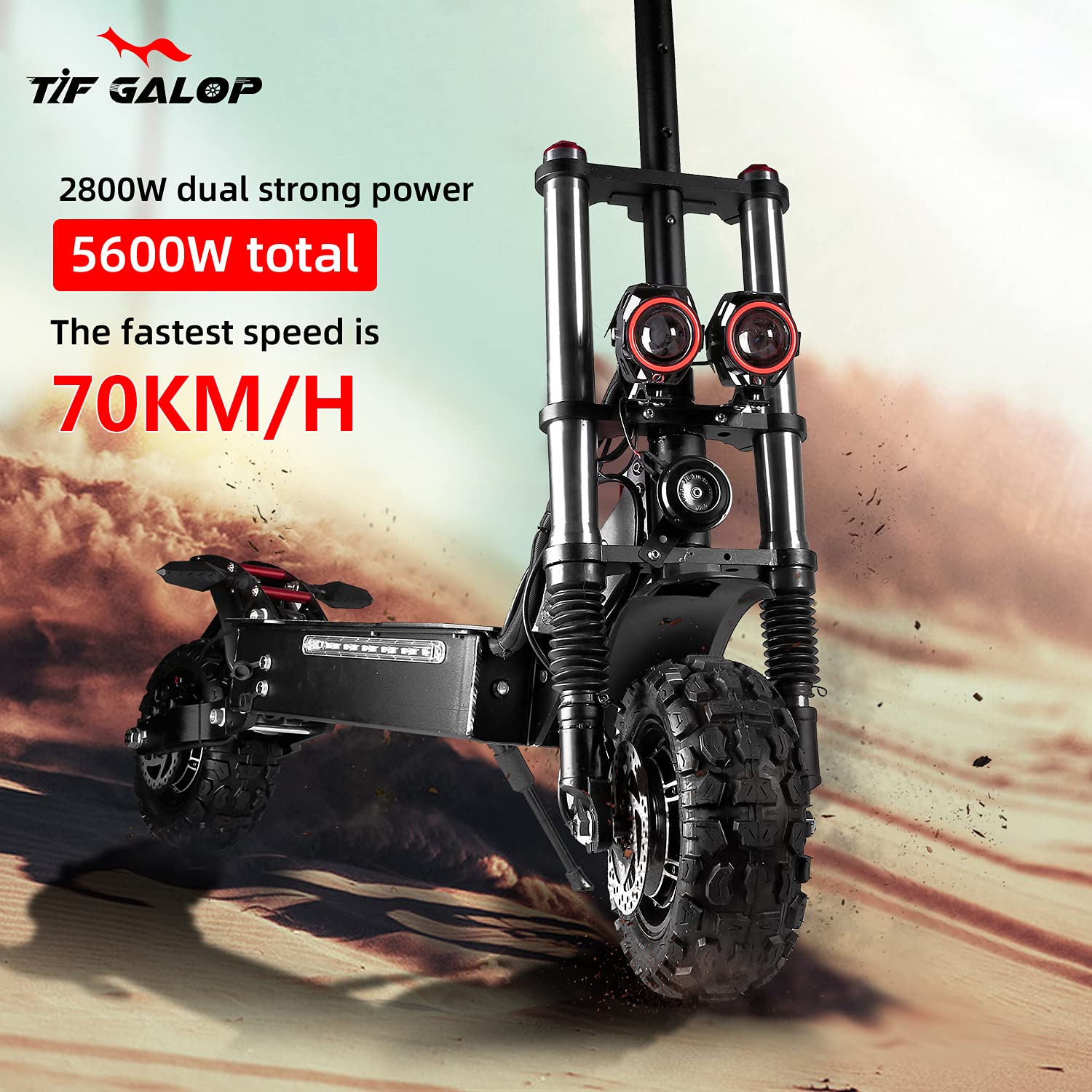 Electric Kick Scooter High Power Dual Drive 5600W Motor Top Speed 70KM/H, 60V27AH Lithium Battery Long Range 60-70KM, 11" Vacuum Off-Road Tire, Adult Electric Scooter with Foldable Seat Removable