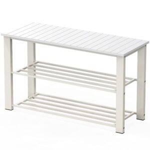 Simple Houseware Wood Top Shoe Storage Bench for Entryway, White