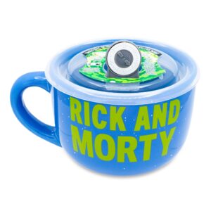 Silver Buffalo Rick and Morty Ceramic Soup Mug with a Vented Plastic Lid, 24 Ounces