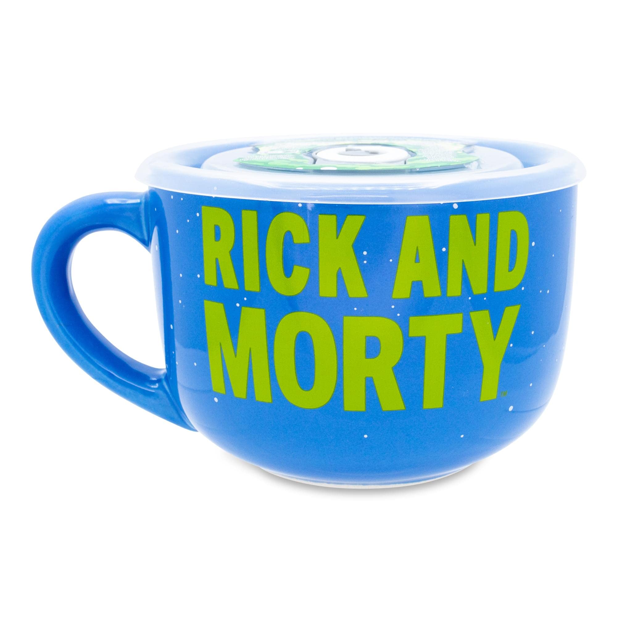 Silver Buffalo Rick and Morty Ceramic Soup Mug with a Vented Plastic Lid, 24 Ounces