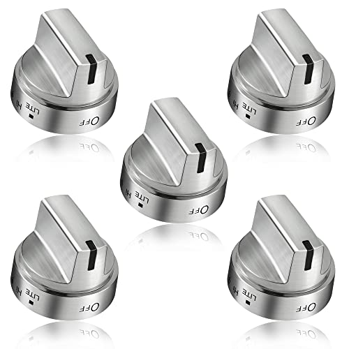 5 Pack Stainless Steel WB03x24818 Gas Stove Knob Replacement for ge,PS11729081 AP5989029 100% Stainless Steel Stove Replacement Knobs,Compatible with ge Stove Knob（Not Universal）-1 Years Warranty