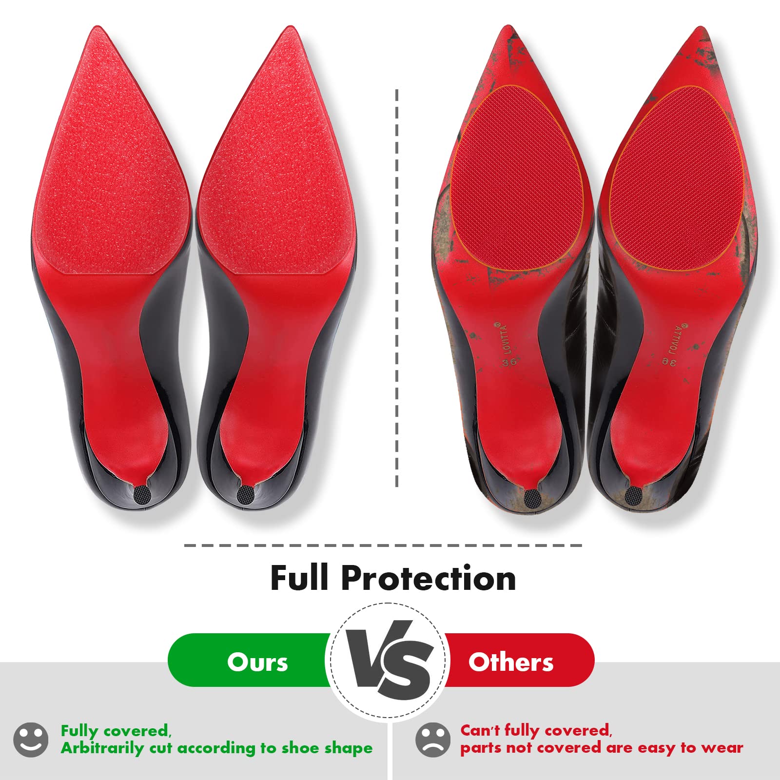 16 Pack Sole Protector for High Heel Shoes Red Bottom Sole Sticker Crystal Clear Sole Guard Protectors Anti Slip 16 Sheets for 8 Pairs of Shoes Wear Resistant