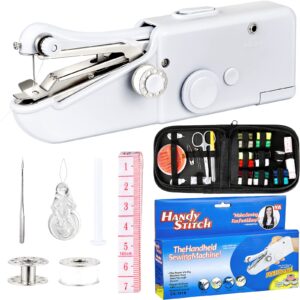 handle mini sewing machine portable hand held sewing device electric mobile knitting machine with sewing kit quick stitch tool craft supplies for beginners adults diy craft clothes fabric stitching