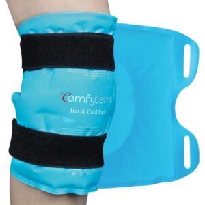 comfytemp knee ice pack wrap, reusable gel ice pack for knee pain relief, lycra knee ice pack with hot & cold compress therapy for leg injuries, knee replacement surgery, arthritis, fsa hsa approved