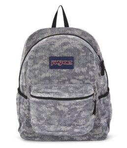 jansport eco mesh backpack, 8 bit camo, 17” x 12.5” x 6” - semi-transparent bag for adults with laptop sleeve, padded back panel - large backpack