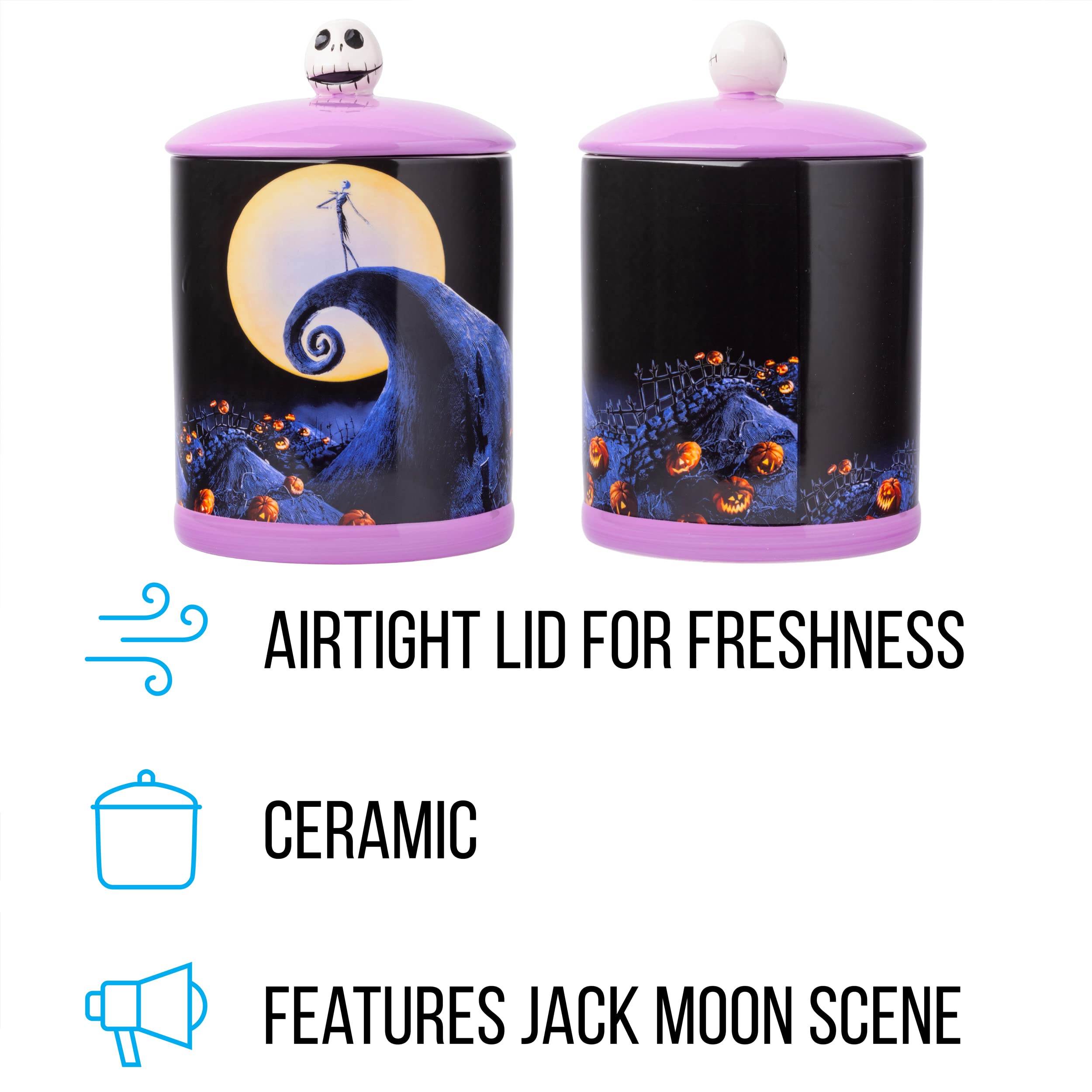 Silver Buffalo Disney Tim Burton Nightmare Before Christmas Moon Hill Scene Jack Skellington Ceramic Cookie Snack Jar (Large)