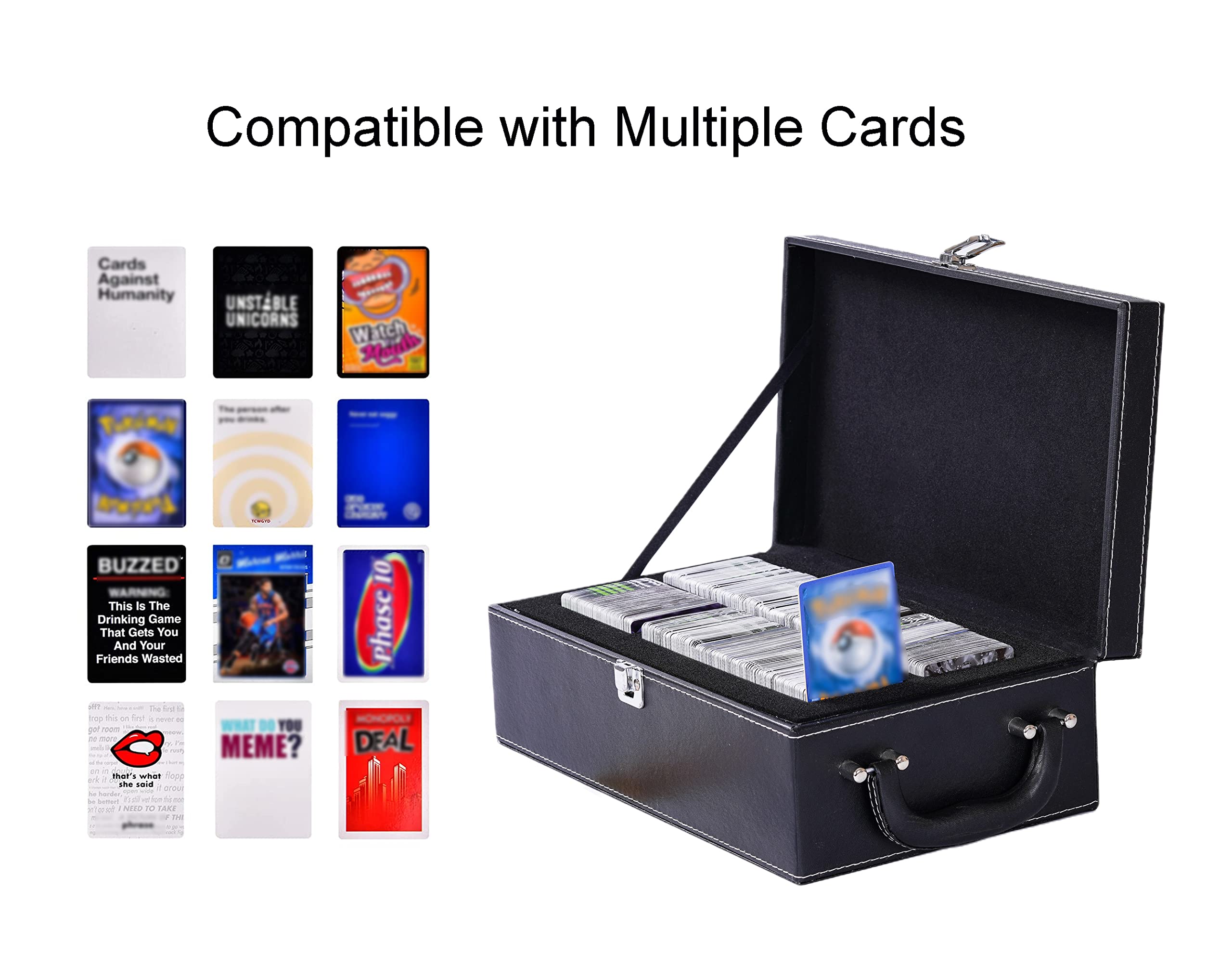 Holds 2000+Card Case Holder Trading Card Box Organizer Storage Comlatible with C.A.H,Yugioh,Phase10,Uno,MTG,Dominion,Baseball Card, Sport Cards, Fits Main Game and All Expansions(Case Only)