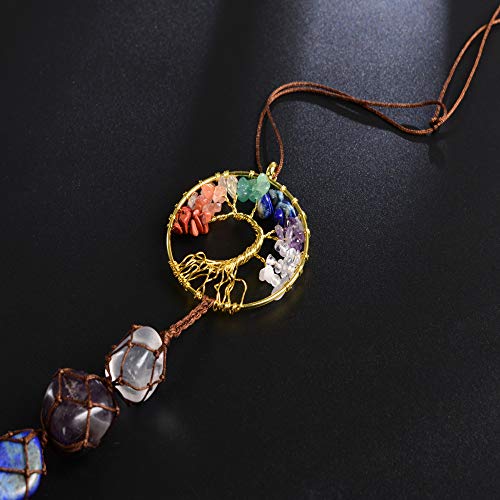 7 Chakra Stone Healing Crystal Tree of Life Wall Hanging Home Interior Decoration，Window Decoration，Yoga Meditation