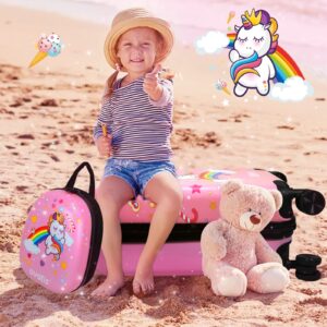 ovatis Kid Luggage Case and Backpack with Luggage Tag 18 Inch Suitcase and 13 Inch Backpack Suitcase for Girls (Pink, Unicorn)