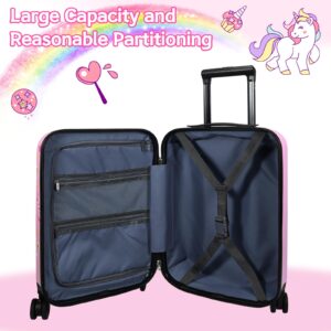 ovatis Kid Luggage Case and Backpack with Luggage Tag 18 Inch Suitcase and 13 Inch Backpack Suitcase for Girls (Pink, Unicorn)